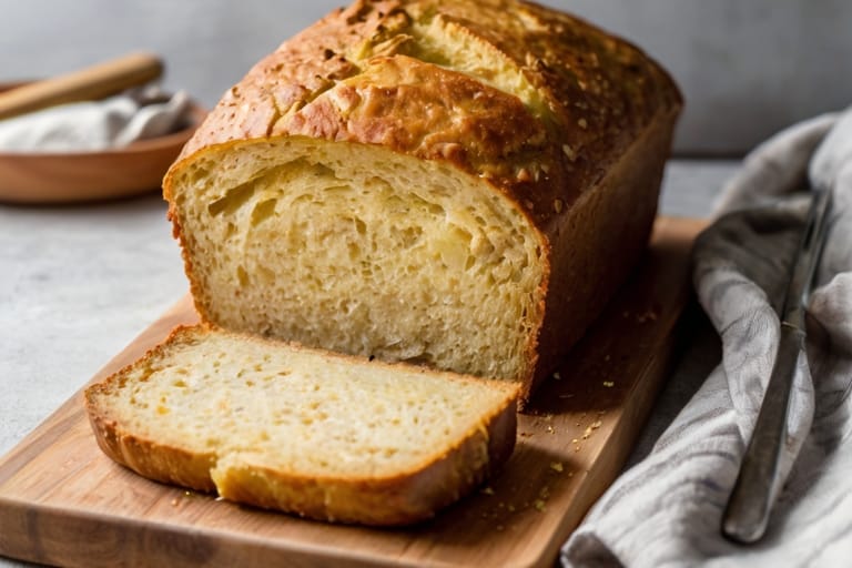 Baked loaf of sourdough quick bread