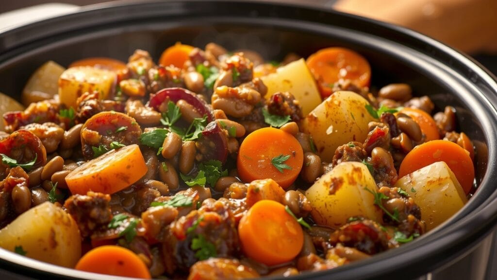 A vibrant bowl of vegan chili.