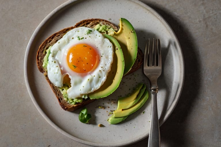 Sourdough bread with avocado and poached egg.