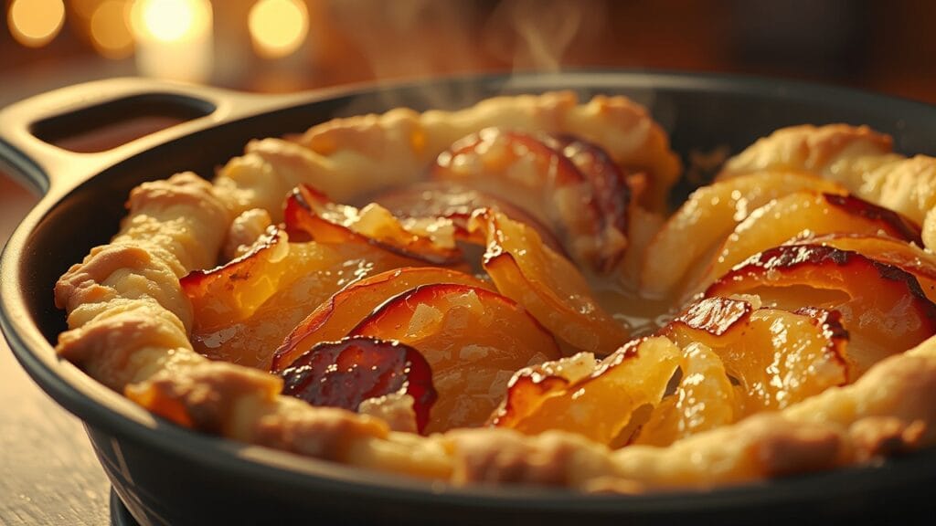 Finished cobbler with golden flaky crust