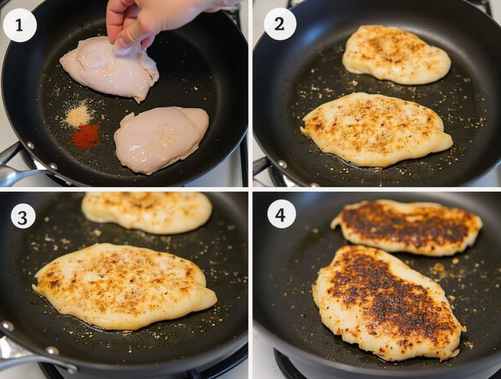 A Step By Step Image Of Grilling Chicken Breasts On A Stovetop Grill Pan With Spices And Olive Oil Ag0rwej85v4kiqkwvn3e 2