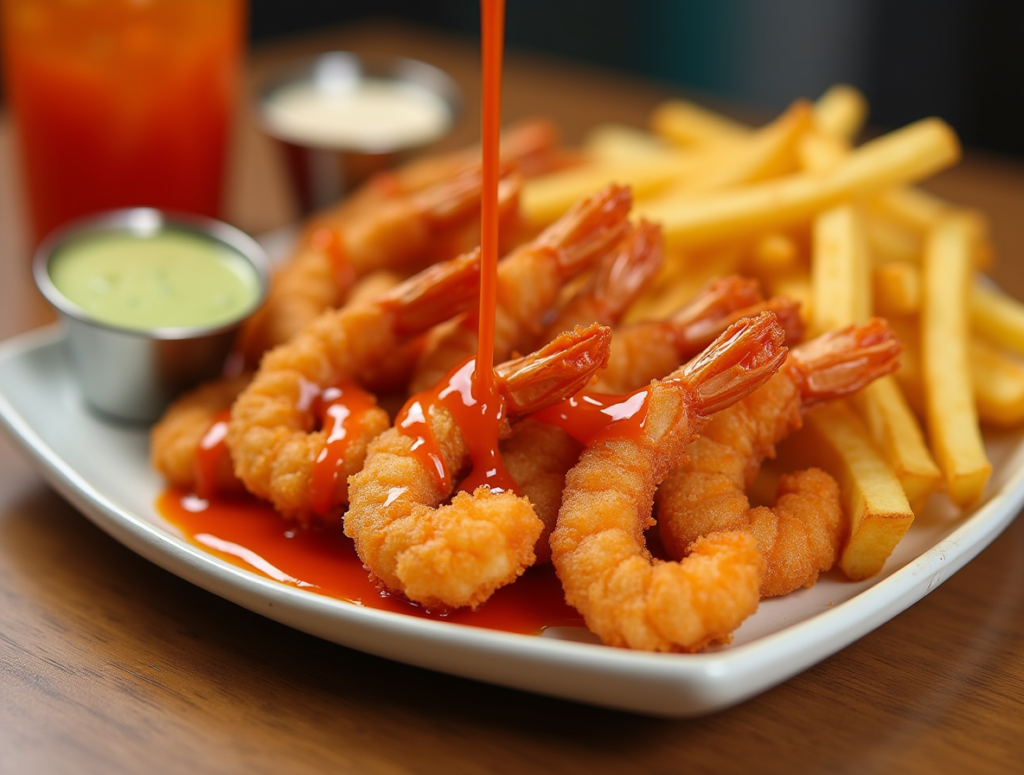 Bang Bang Sauce Drizzled Over Crispy Shrimp And Served With A Side Of Golden Fries On A Plate Resta Awn3qj7ujs0km91ftn1v 0